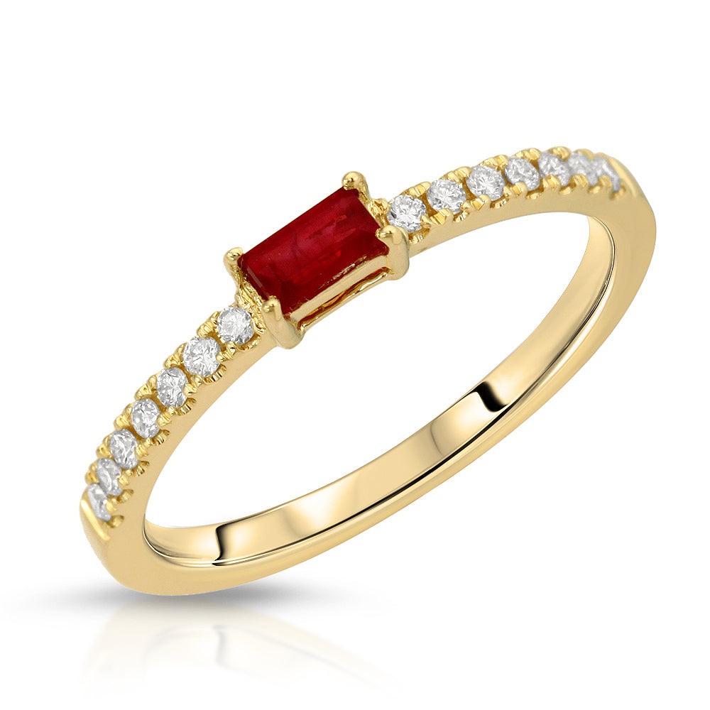 East-West Stackable Ruby Baguette and Diamond Ring – Lara Bella